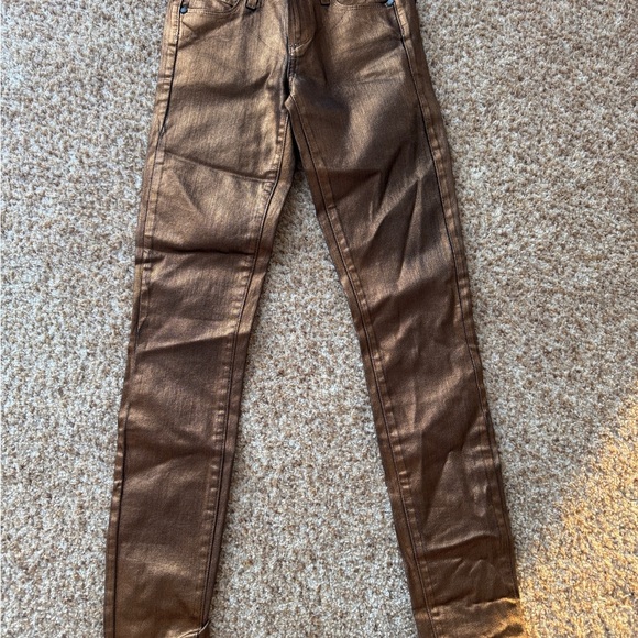 Paige Rose Gold Copper Metallic Coated Verdugo Ultra Skinny Stretch Jeans Sz 23 - Picture 2 of 5